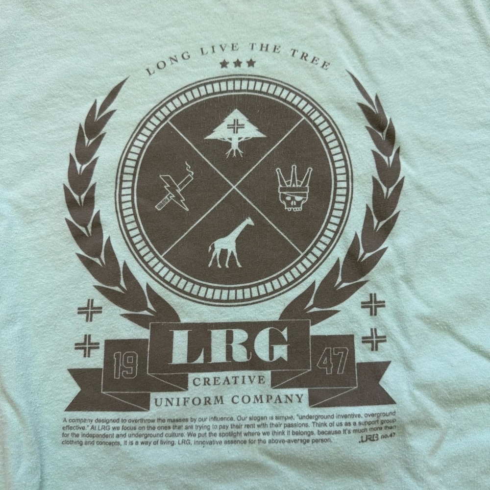 LRG Light Blue Turquoise Short Sleeve T Shirt XL Men Vintage Y2K - Picture 4 of 10